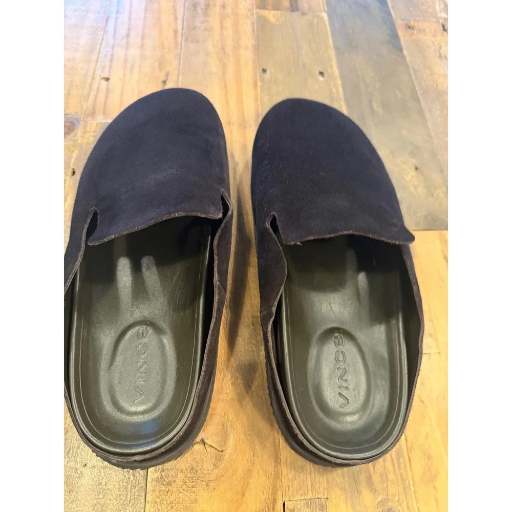 Vince Mens Suede Mule Slippers Black Round Toe Slip On Loafers Shoes M9